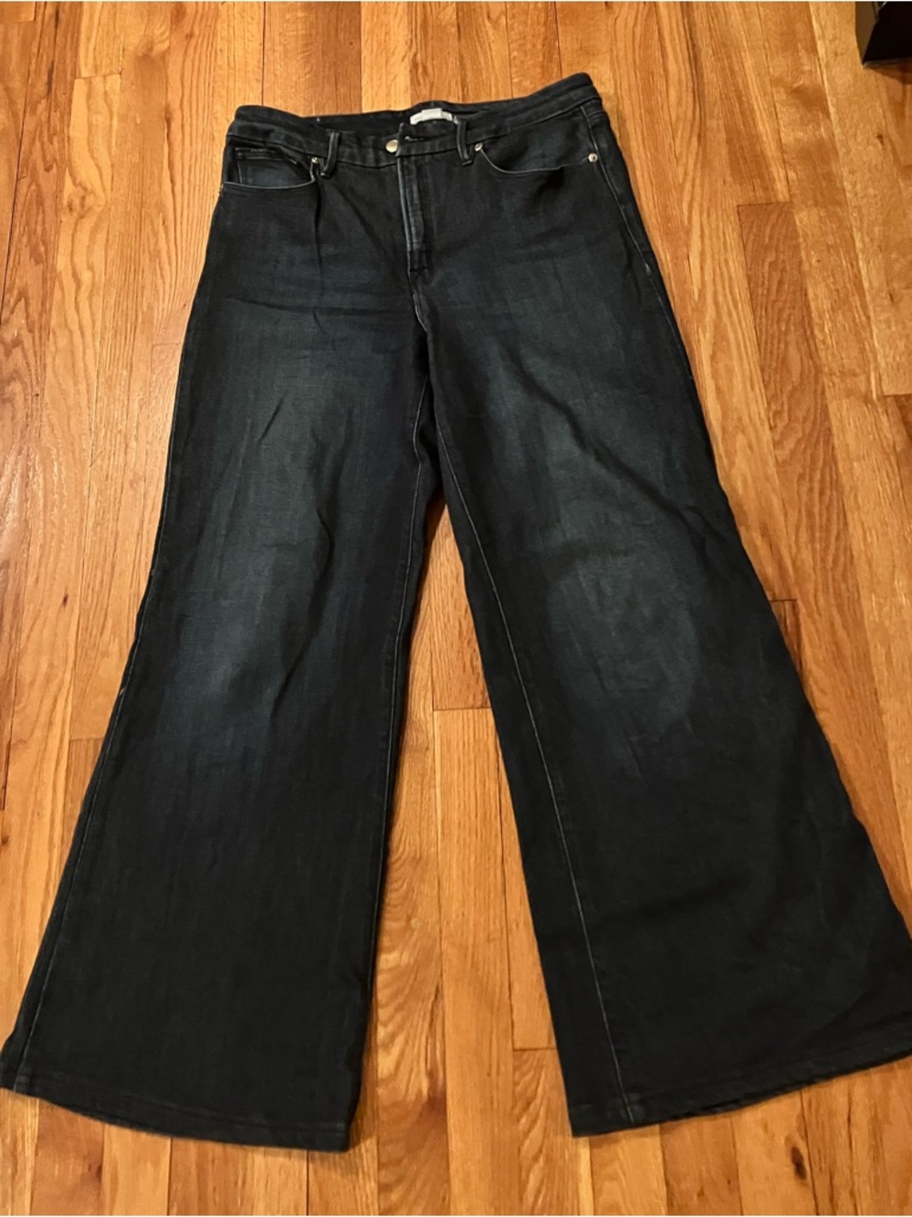 Good American indigo blue dark denim jeans pant Soft Tech Palazzo wide leg 10 30